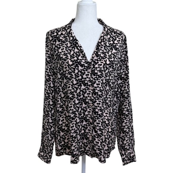 Equipment Femme Silk Blouse Button-Up Long Sleeve Top Black Pink Print Size M - Picture 1 of 7
